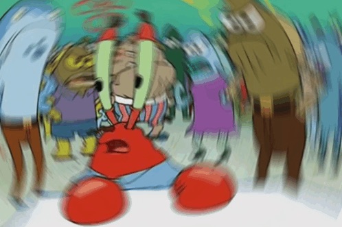 An image of Mr. Krabs from Spongebob, with a dizzy-like effect around him